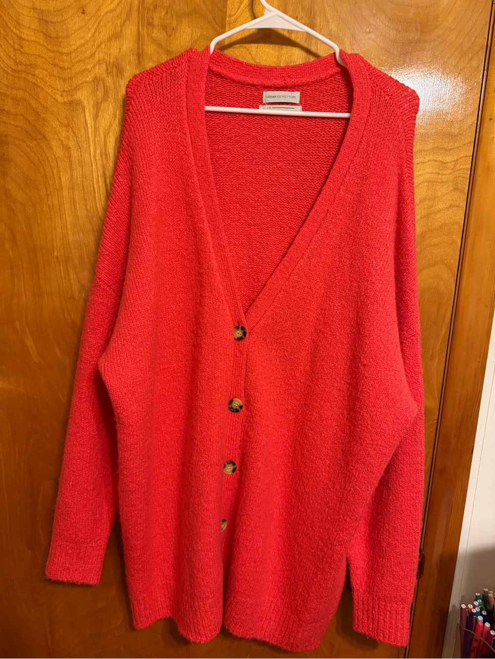 Urban Outfitters V Neck Button Front Cardigan Womens Size Large Oversized Coral